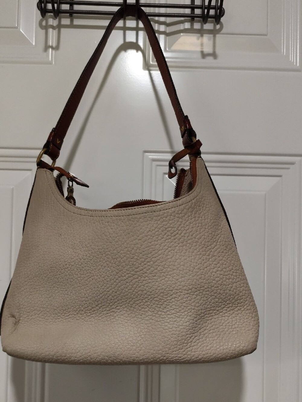 Dooney & Bourke Cream Pebbled Leather Shoulder Bag with Brown Trim - Picture 6 of 16